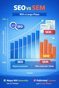 Comparación de retorno de inversión entre SEO y SEM a lo largo del tiempo