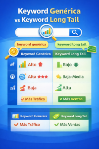 Comparación entre palabras clave genéricas y long tail en SEO